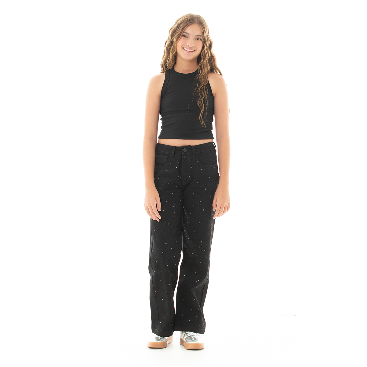 Crop top para niñas en rib – Negro