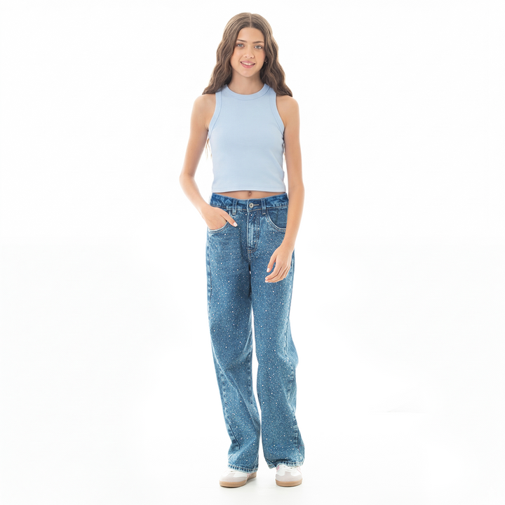 TOP EN RIB PARA NIÑAS – AZUL CLARO