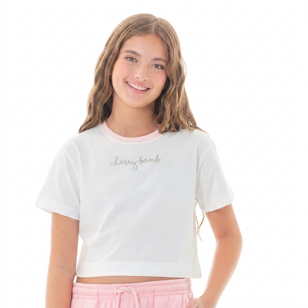 Camiseta para niñas con diseño de apliques “cherry bomb” Blanco
