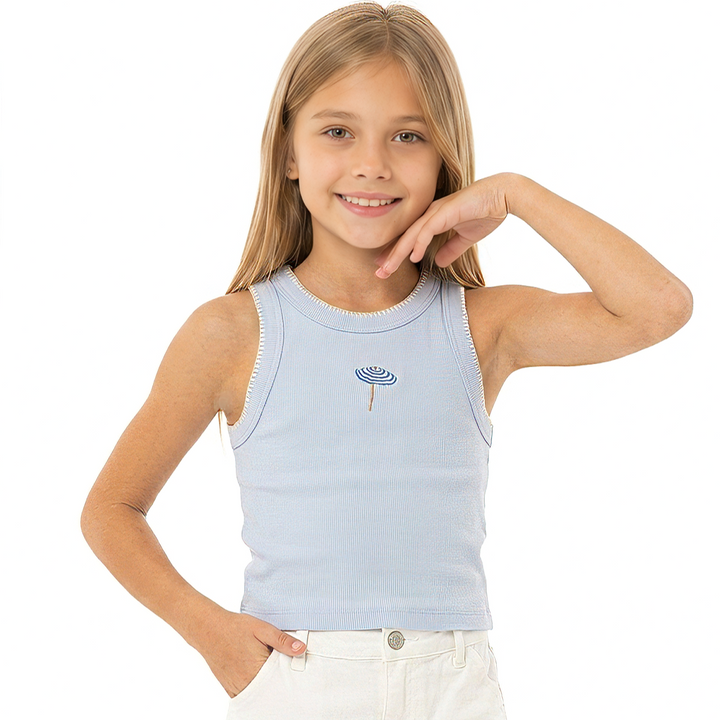 TOP ACANALADO PARA NIÑA CON BORDADO DE SOMBRILLA