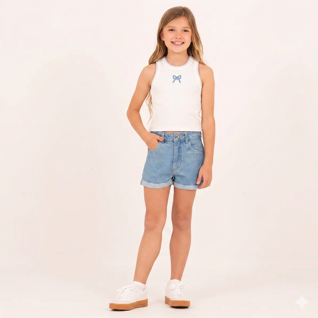 TOP ACANALADO PARA NIÑA CON BORDADO DE MOÑO