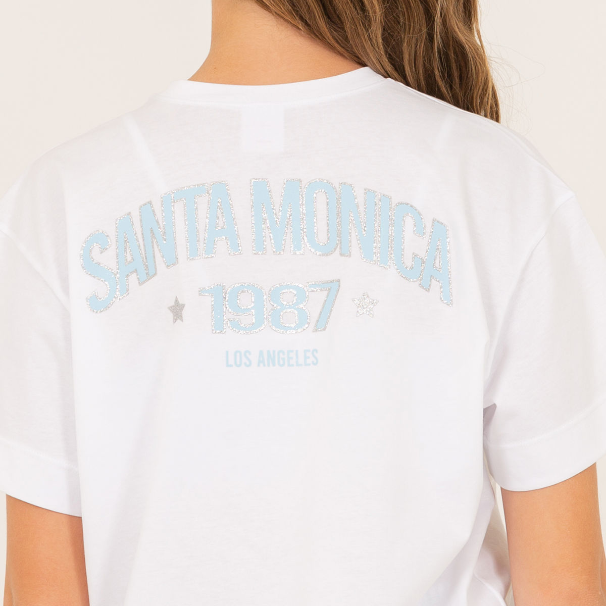 Camiseta para niñas con diseño estampado santa monica- Blanco