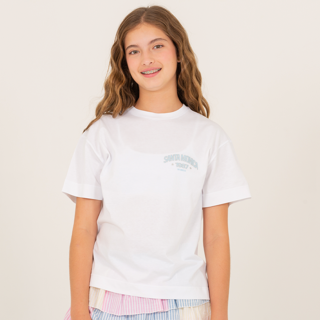 CAMISETA PARA NIÑAS CON DISEÑO ESTAMPADO EN GLITTER - BLANCA