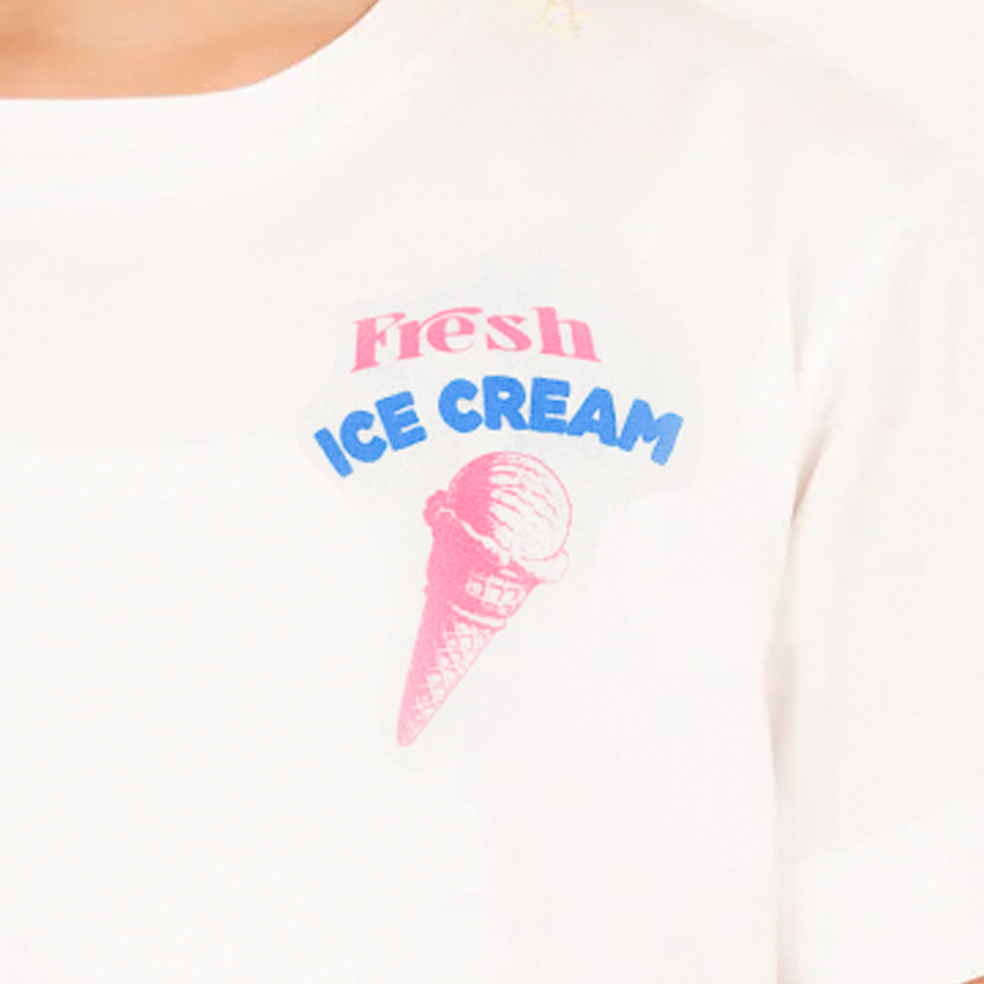 CAMISETA BLANCA PARA NIÑAS CON ESTAMPADO "Fresh Ice Cream"