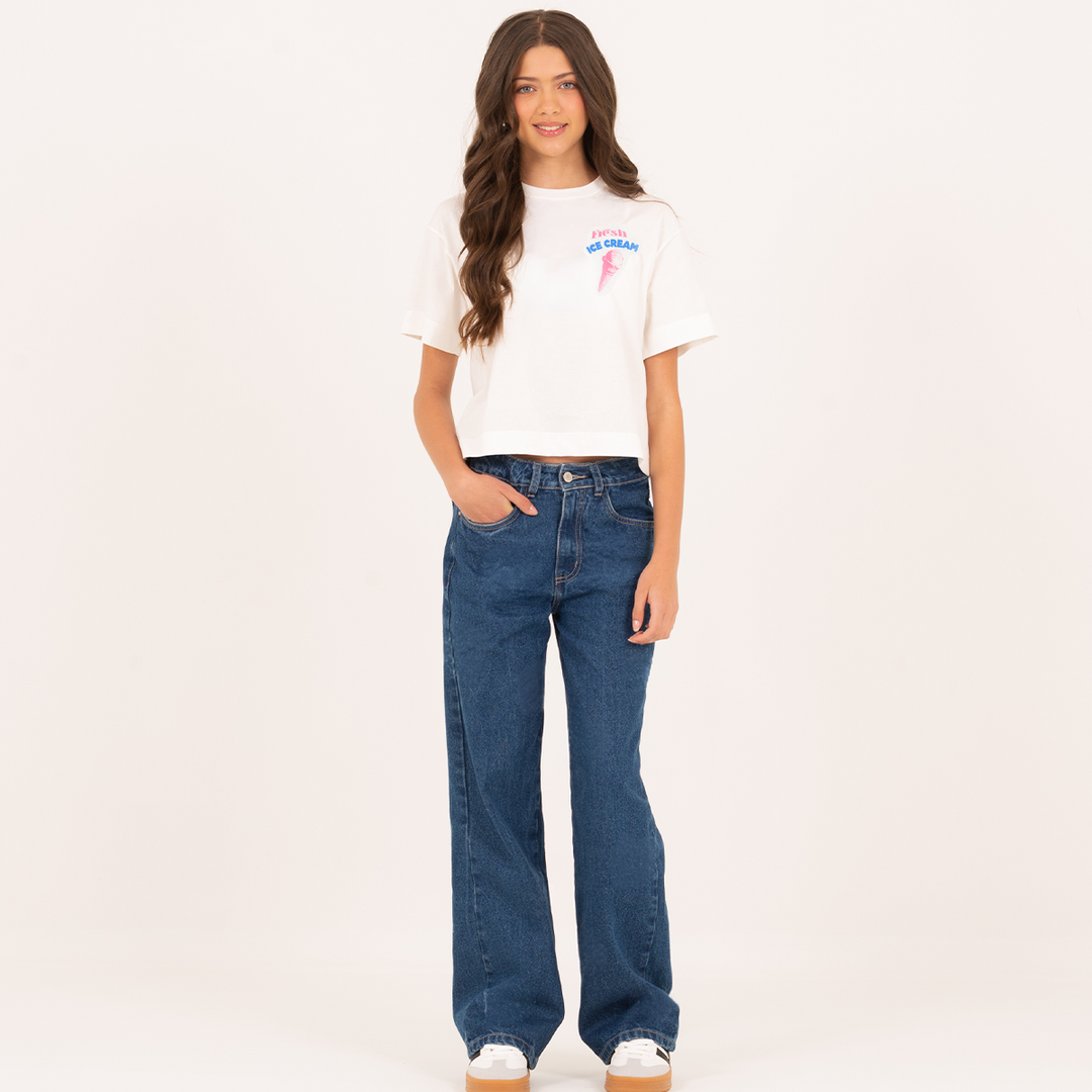 CAMISETA BLANCA PARA NIÑAS CON ESTAMPADO "Fresh Ice Cream"