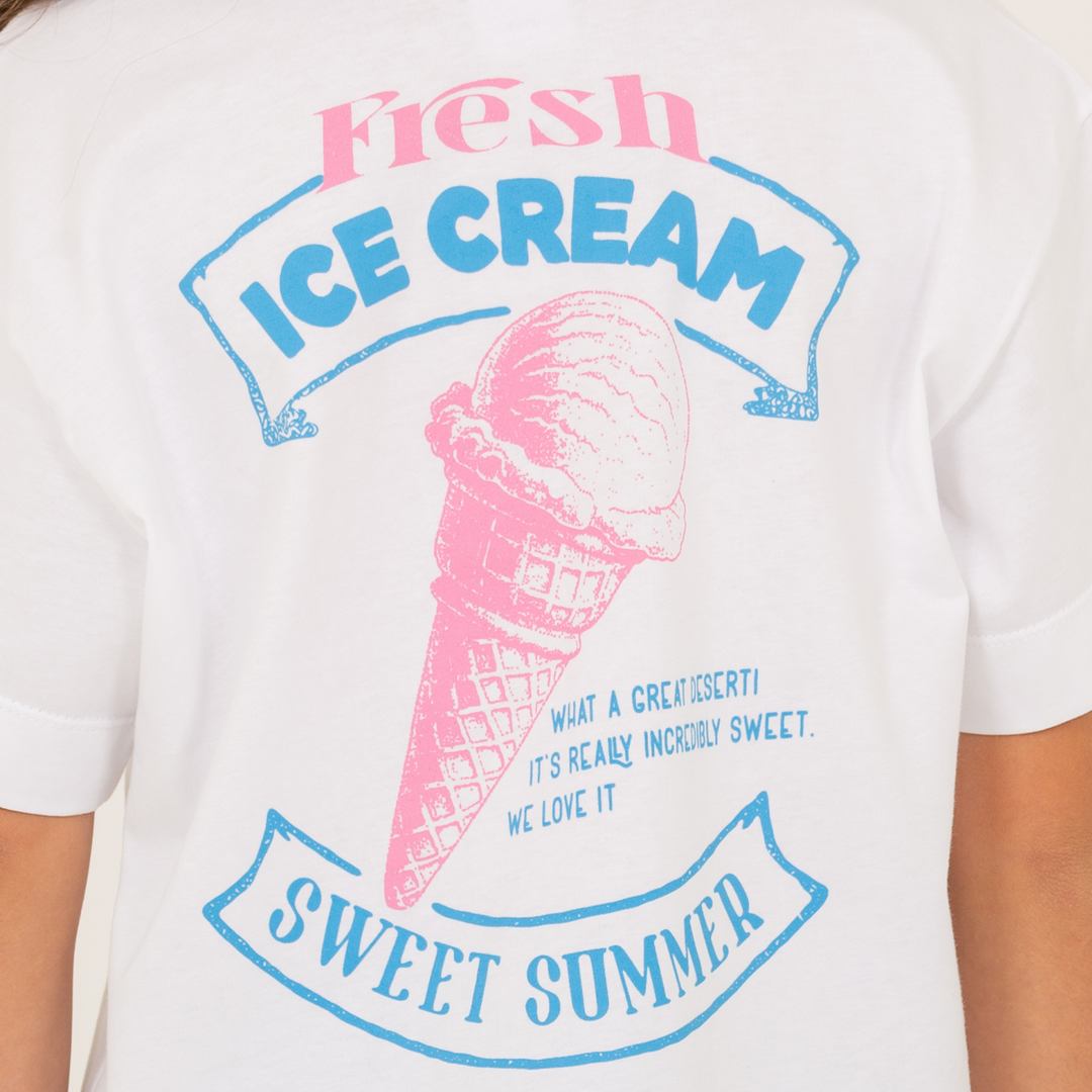CAMISETA BLANCA PARA NIÑAS CON ESTAMPADO "Fresh Ice Cream"