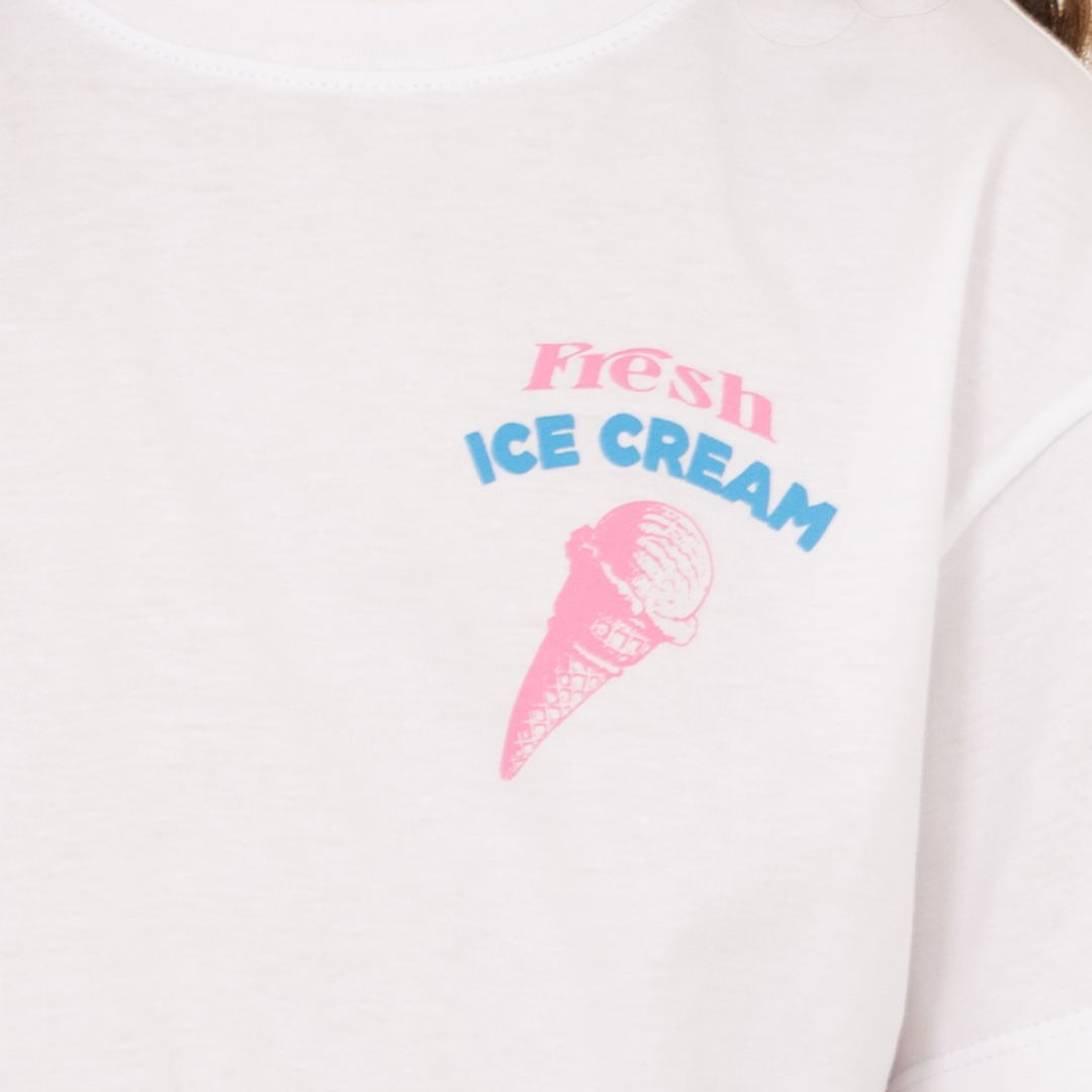 CAMISETA BLANCA PARA NIÑAS CON ESTAMPADO "Fresh Ice Cream"