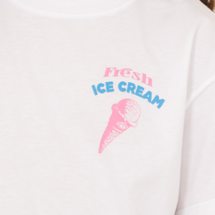 CAMISETA BLANCA PARA NIÑAS CON ESTAMPADO "Fresh Ice Cream"