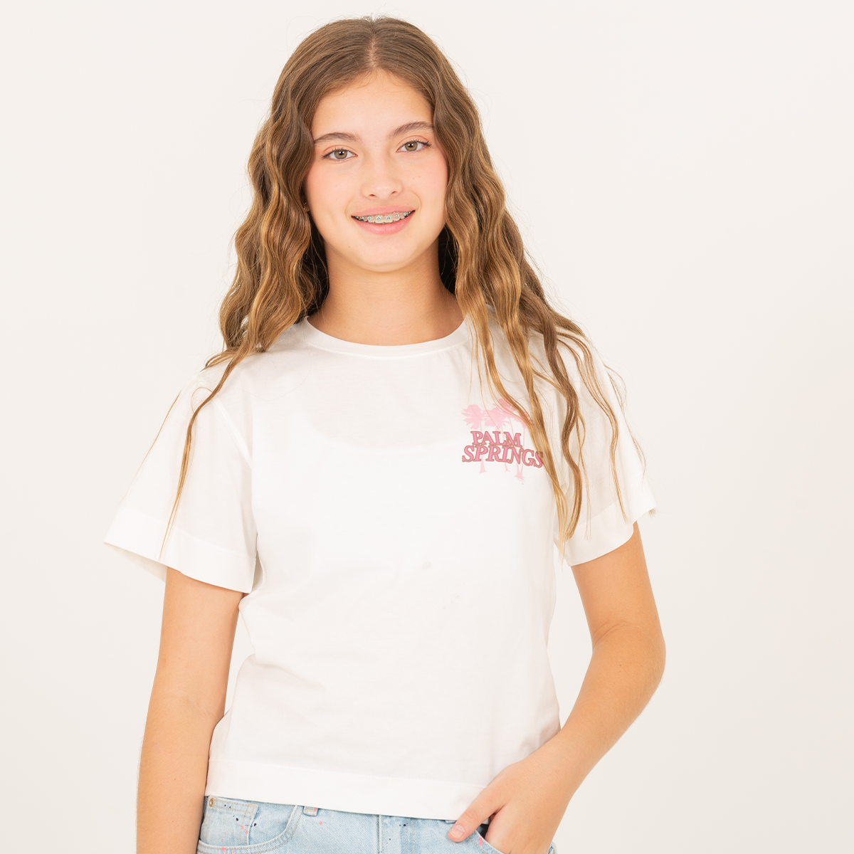 Camiseta para niñas con diseño estampado palm springs