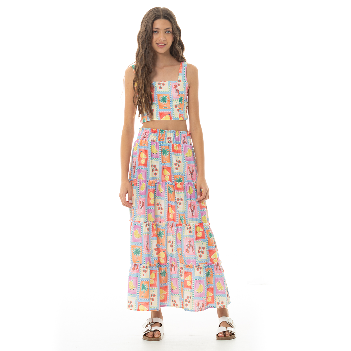 Crop top para niñas con diseño estampado tropical