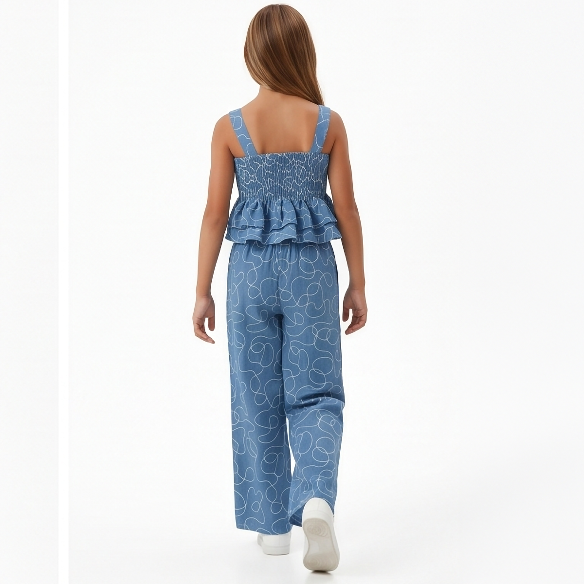 Crop top para niñas con bordado all over - Azul