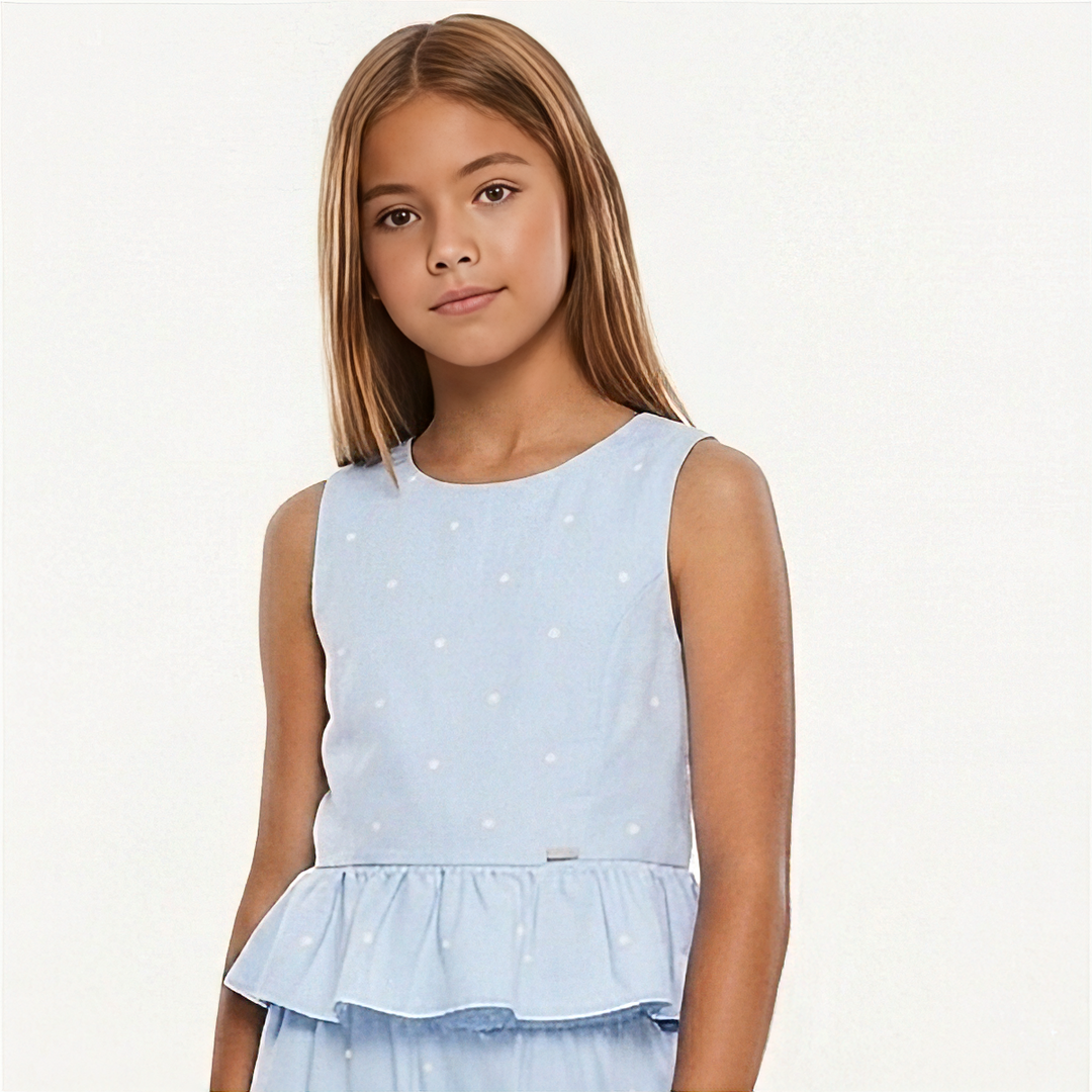 TOP PEPLUM PARA NIÑA DE PUNTOS CON ABERTURA EN ESPALDA