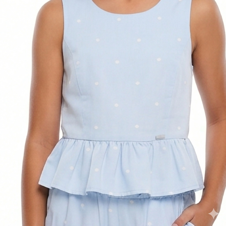 TOP PEPLUM PARA NIÑA DE PUNTOS CON ABERTURA EN ESPALDA