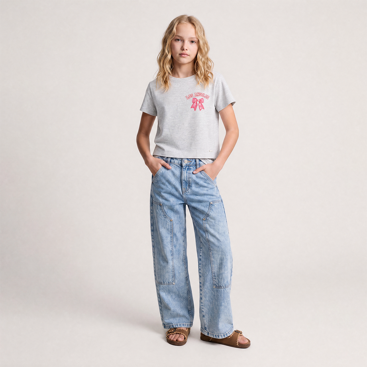 Camiseta para niñas con diseño estampado - Gris