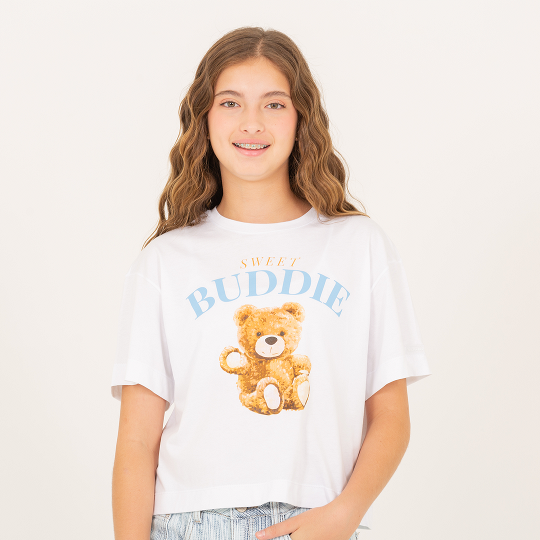 CAMISETA PARA NIÑAS CON DISEÑO ESTAMPADO - BLANCA