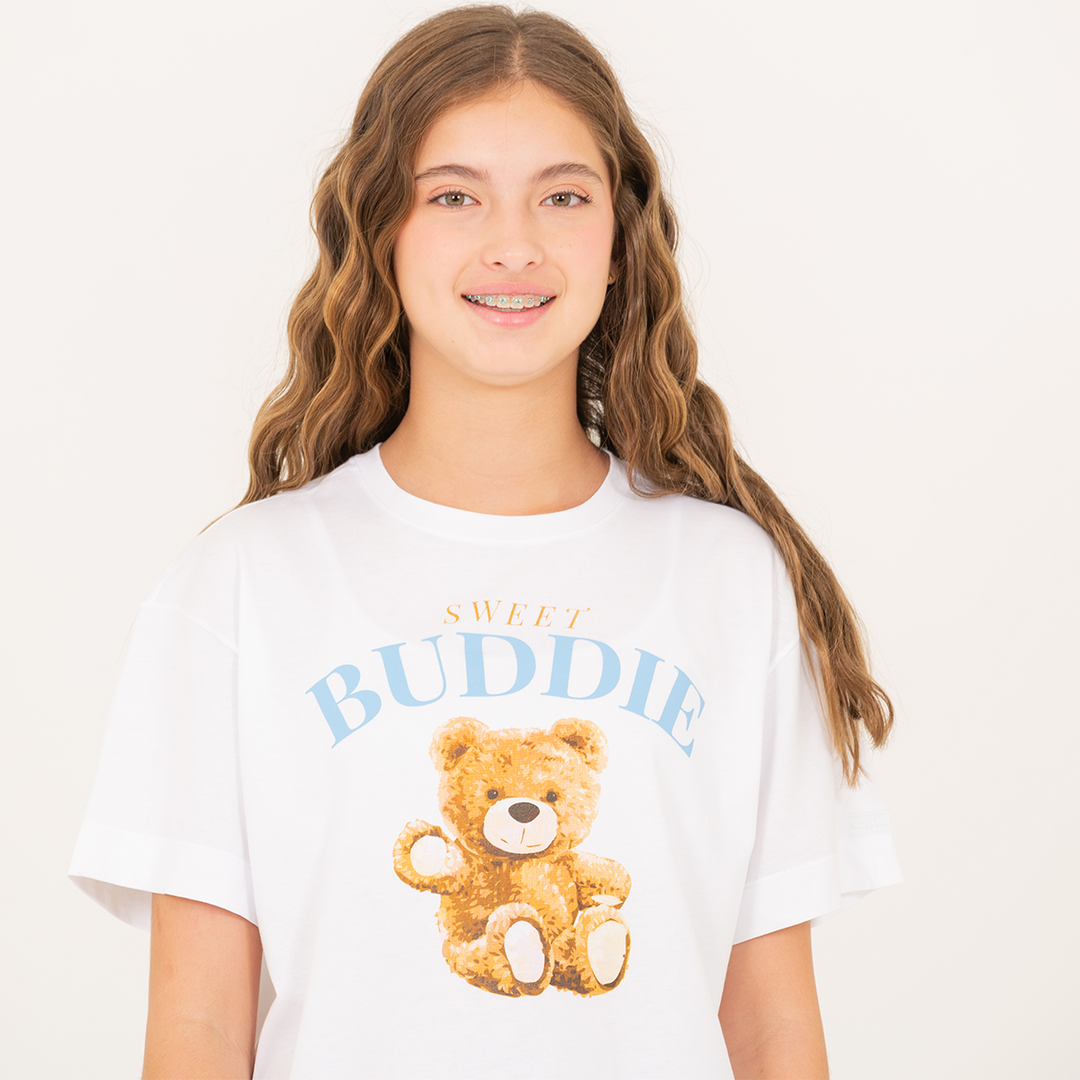 CAMISETA PARA NIÑAS CON DISEÑO ESTAMPADO - BLANCA
