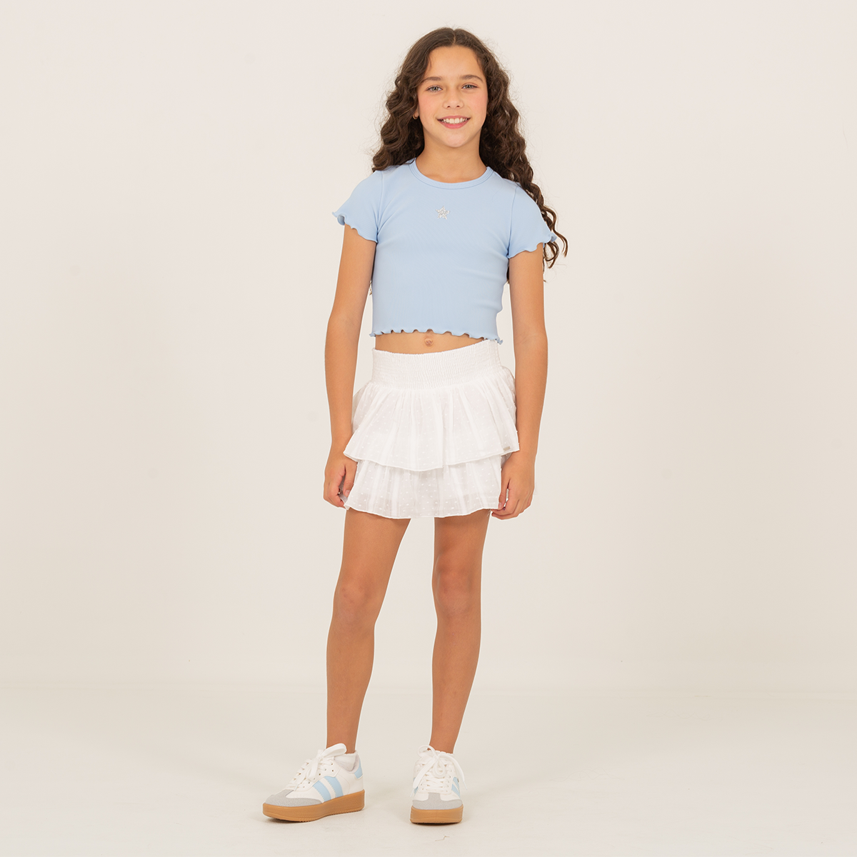 Camiseta para niñas en rib con detalle de estrella en foil - Azul