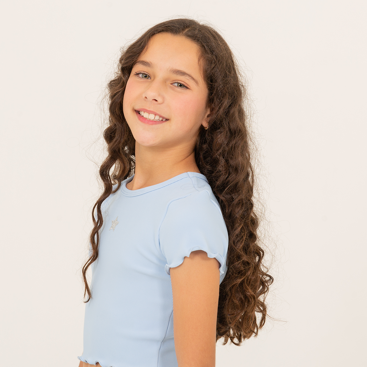 Camiseta para niñas en rib con detalle de estrella en foil - Azul