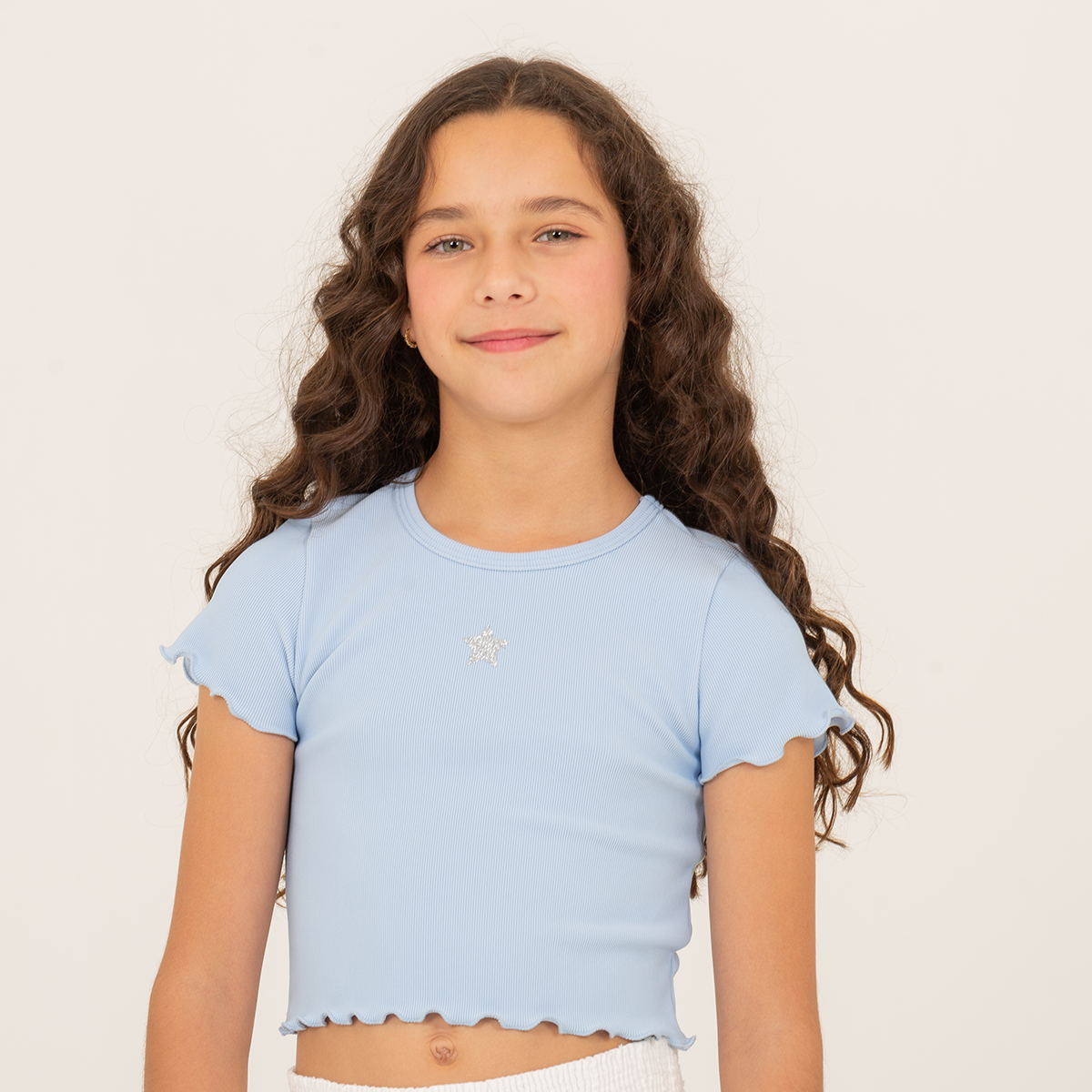 Camiseta para niñas en rib con detalle de estrella en foil - Azul