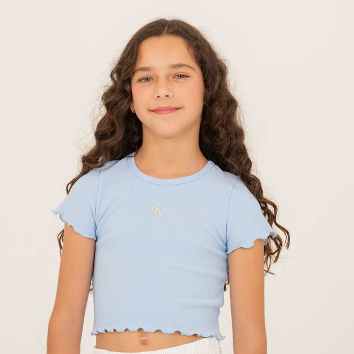 TOP ACANALADO PARA NIÑA CON DETALLE DE ESTRELLA EN FOIL