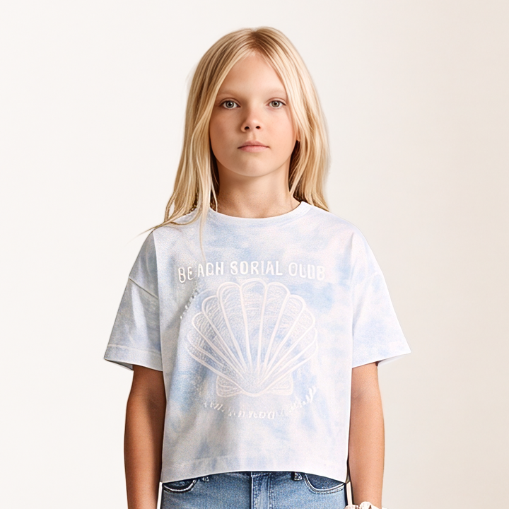 CAMISETA PARA NIÑAS CON ESTAMPADO TIE DYE - AZUL