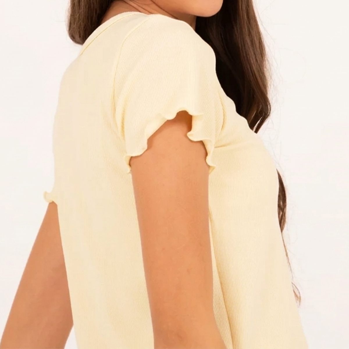 Camiseta para niñas en rib manga corta - Amarillo claro