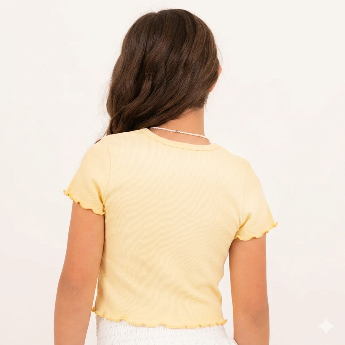 Camiseta para niñas en rib manga corta - Amarillo claro