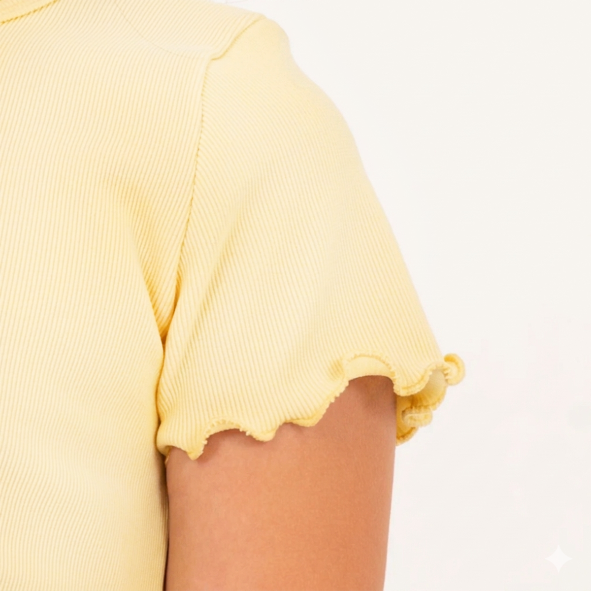 Camiseta para niñas en rib manga corta - Amarillo claro