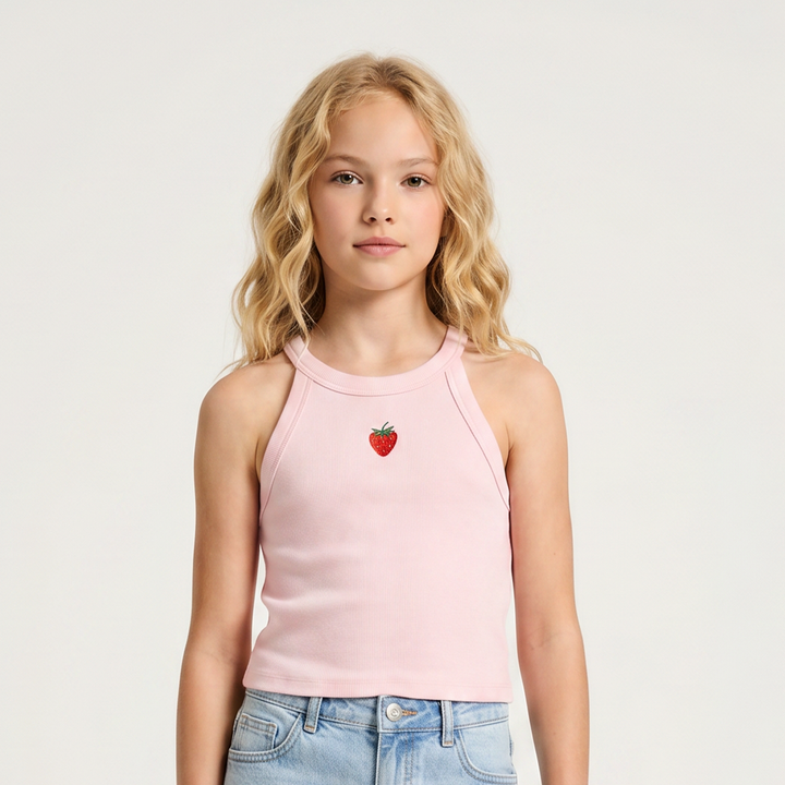 CROP TOP PARA NIÑAS EN RIB CON DISEÑO BORDADO