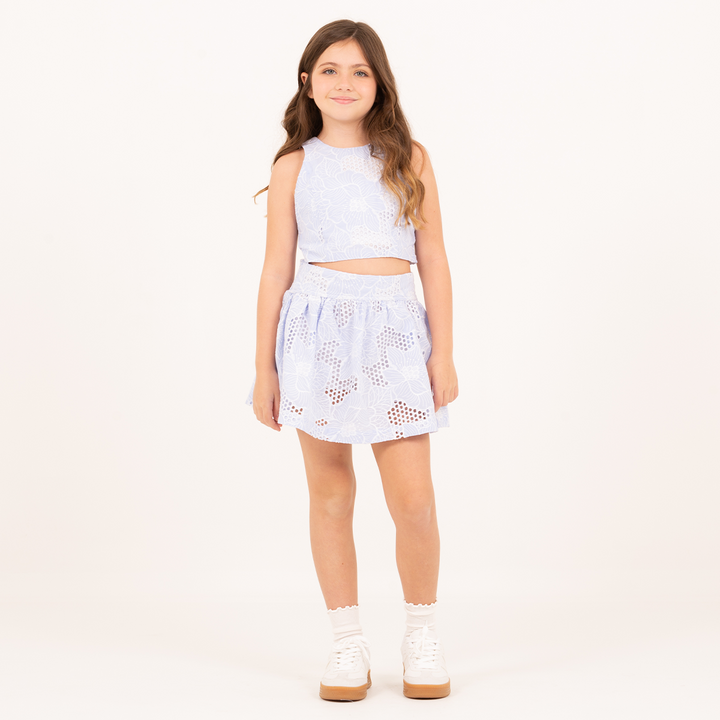 CROP TOP EN OJALILLO PARA NIÑA – AZUL CLARO