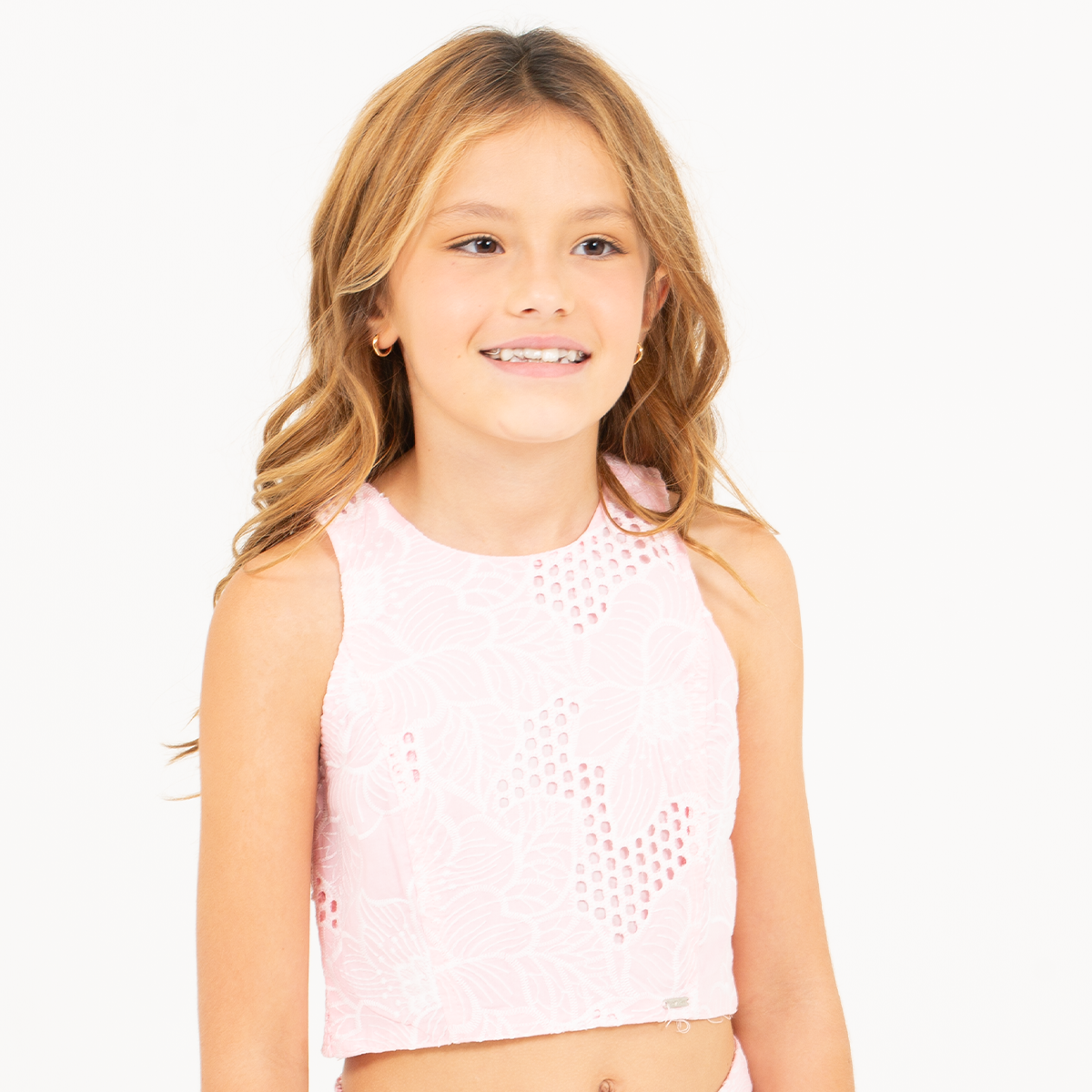 Crop top para niñas en ojalillo - Rosado
