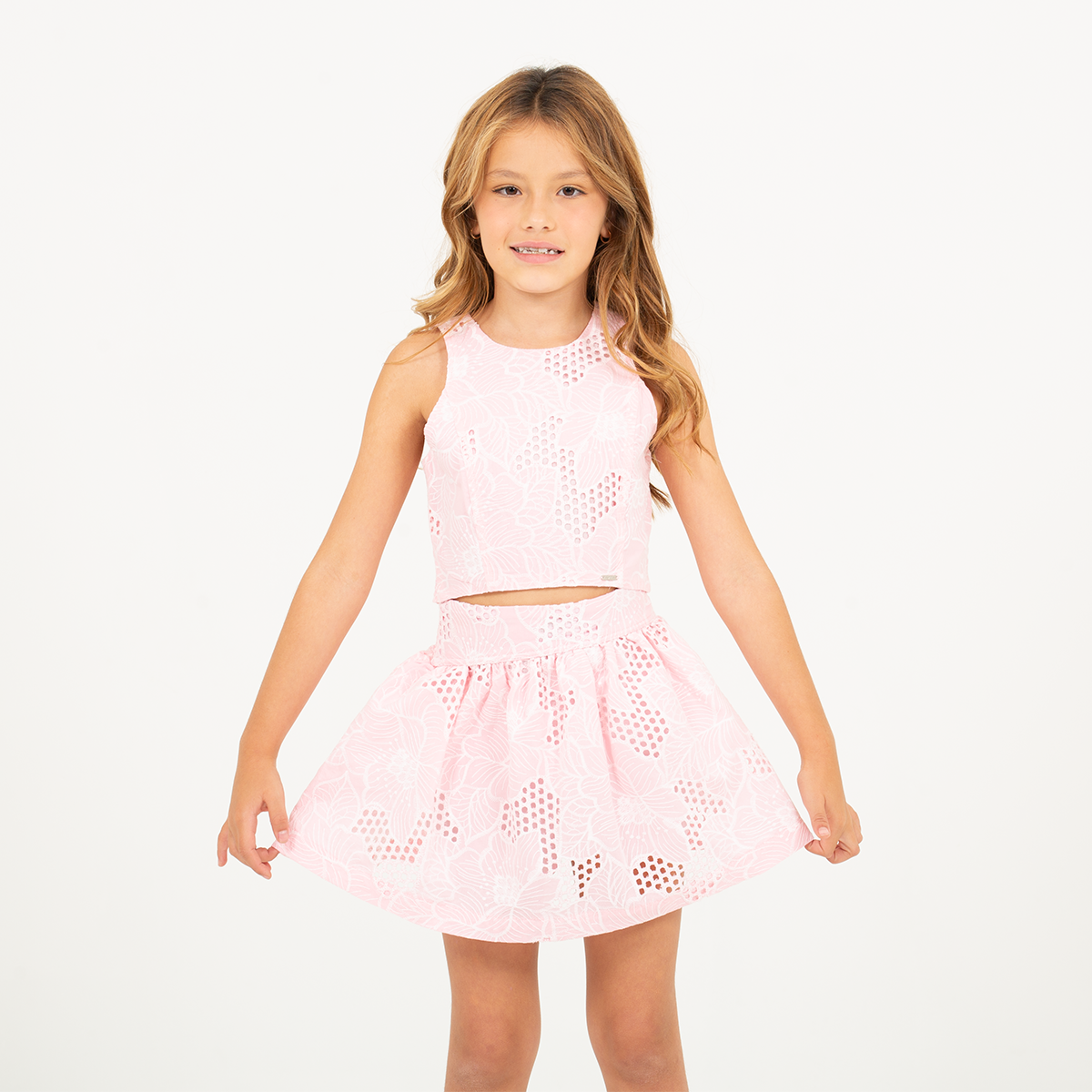 Crop top para niñas en ojalillo - Rosado