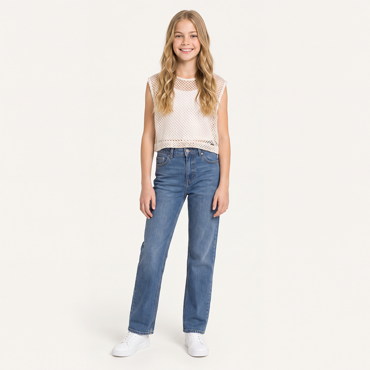 Camisa para niñas en tejido de malla - Beige