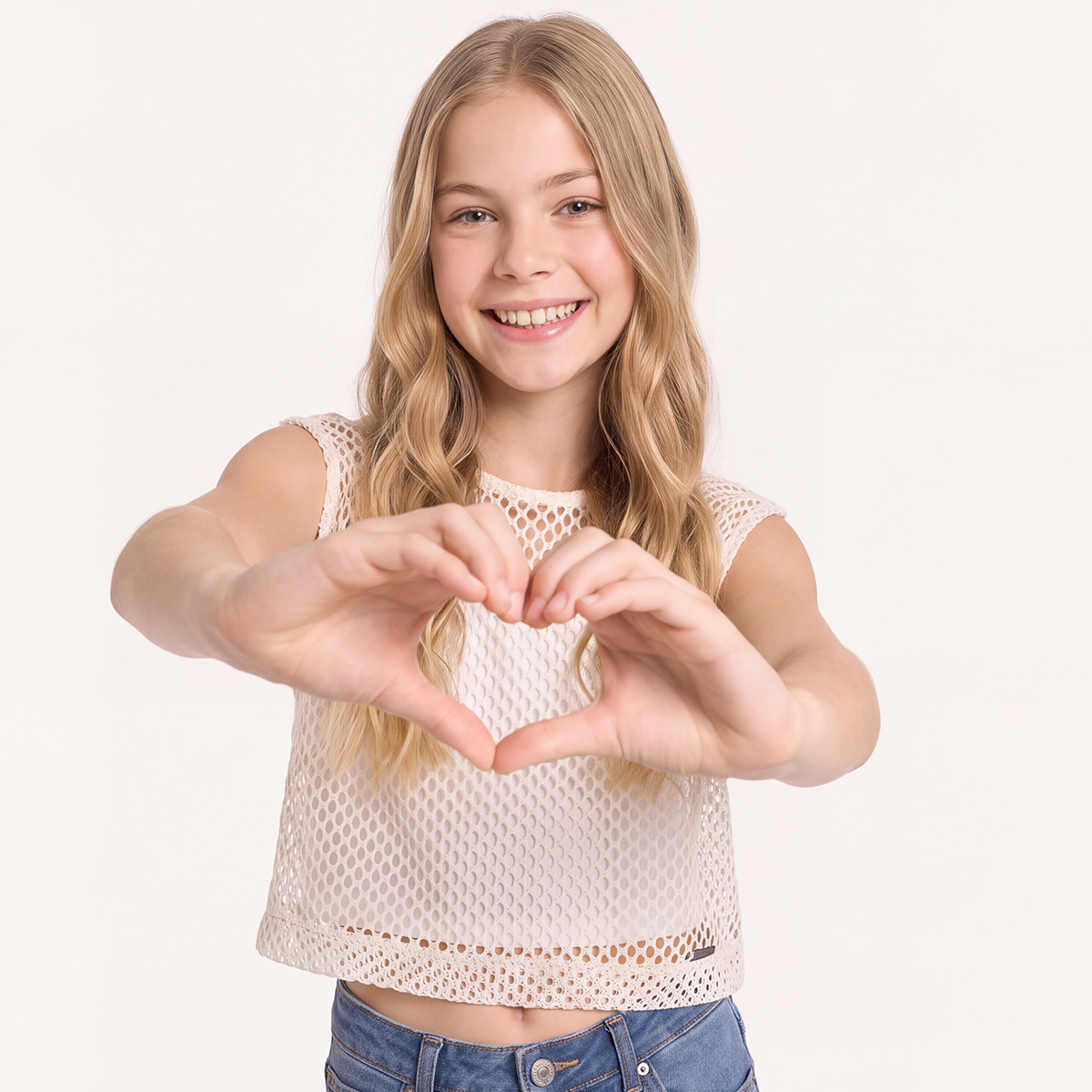 Camisa para niñas en tejido de malla - Beige