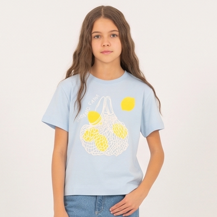 Camiseta para niñas con diseño estampado "organic farm" - Azul