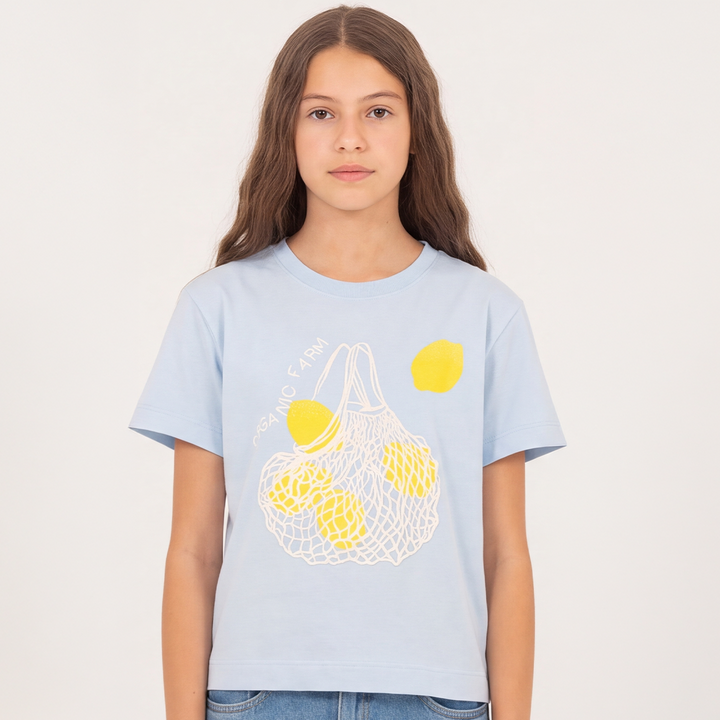 Camiseta para niñas con diseño estampado "organic farm" - Azul