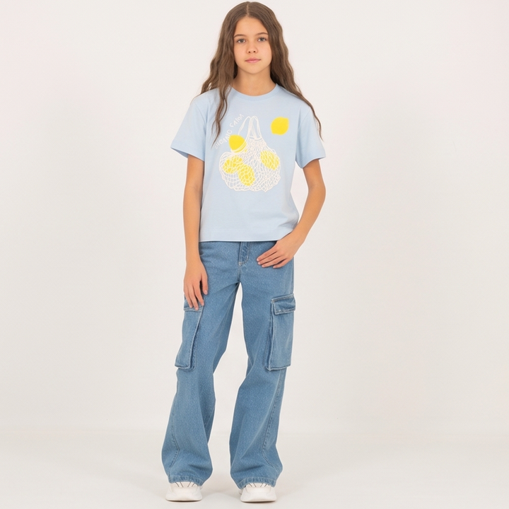 Camiseta para niñas con diseño estampado "organic farm" - Azul
