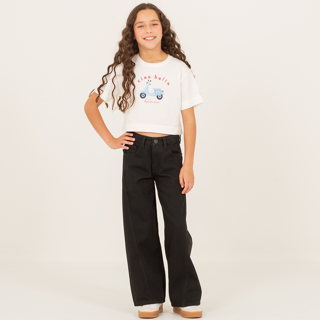CAMISETA PARA NIÑAS CON ESTAMPADO "CIAO BELLA" BEIGE