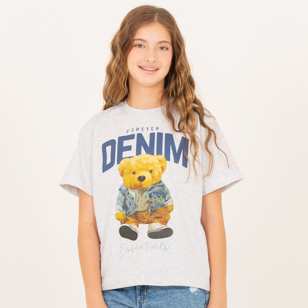 CAMISETA PARA NIÑAS CON DISEÑO ESTAMPADO - GRIS