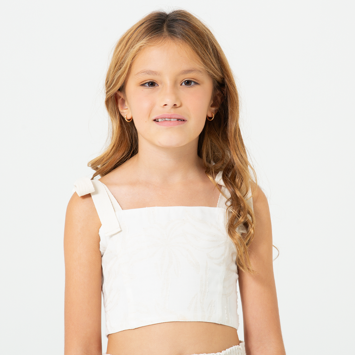 Crop top para niñas con diseño texturizado - Beige