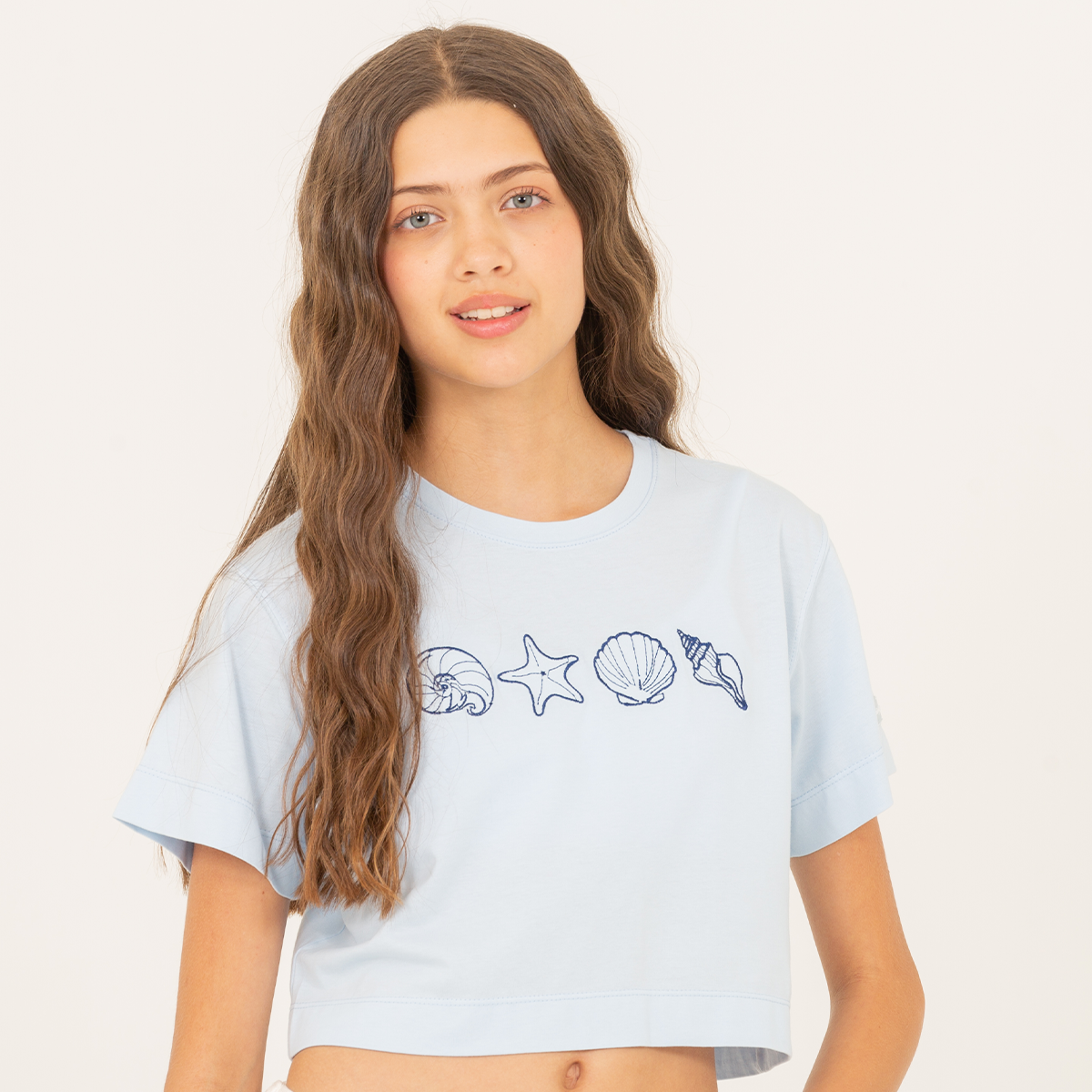 Camiseta para niñas con diseños bordados - Azul