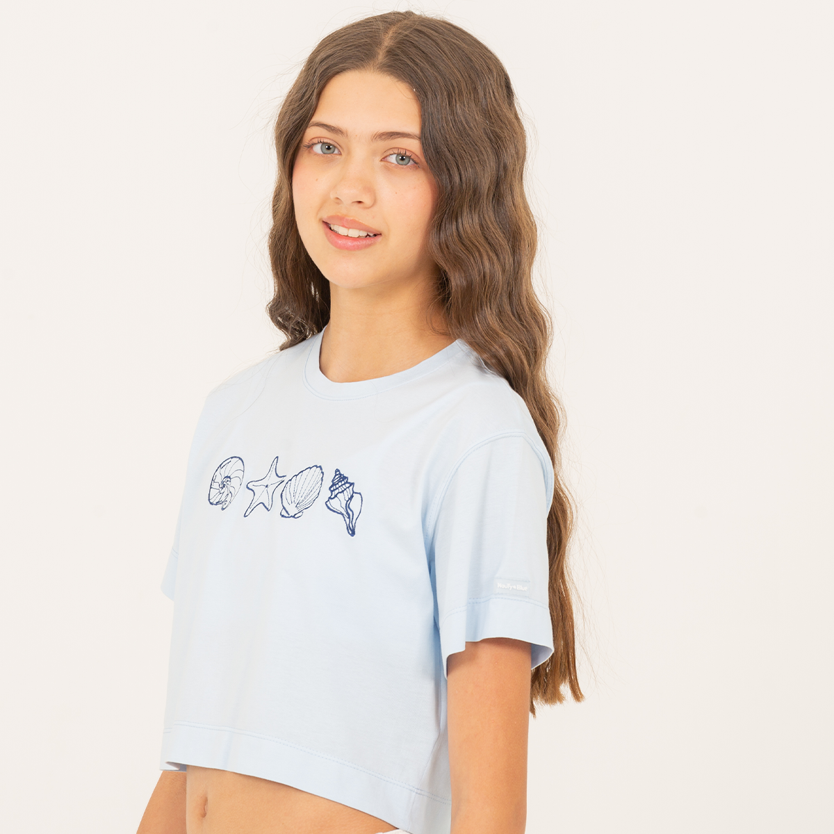Camiseta para niñas con diseños bordados - Azul