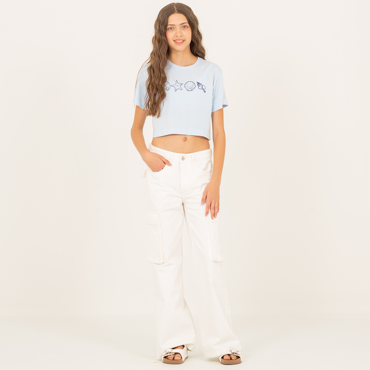 Camiseta para niñas con diseños bordados - Azul