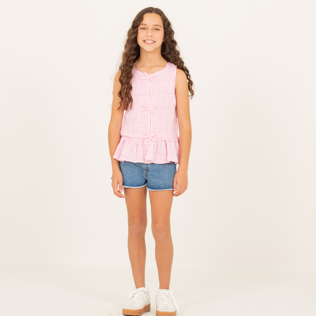 Camisa para niñas con detalle de lazos decorativos - Rosada