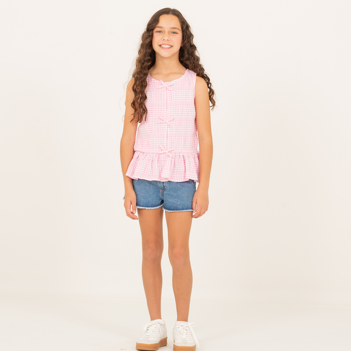 Camisa para niñas con detalle de lazos decorativos - Rosada
