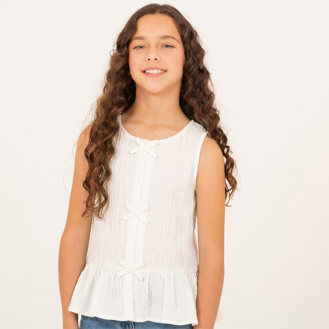 Camisa para niñas con detalle de lazos decorativos - Beige
