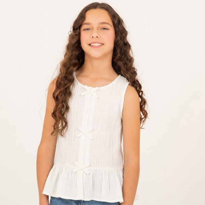 Camisa para niñas con detalle de lazos decorativos - Beige