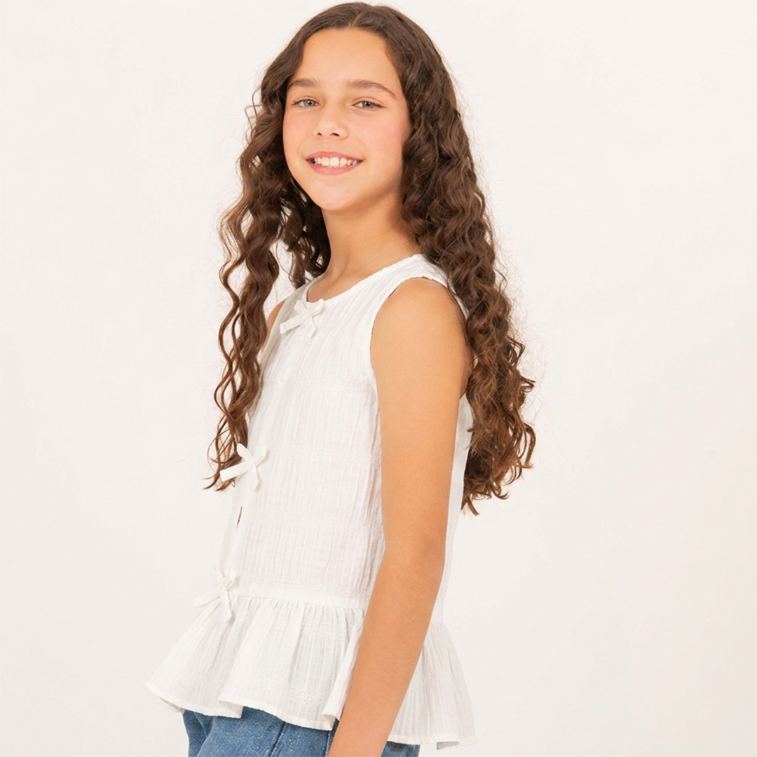 Camisa para niñas con detalle de lazos decorativos - Beige