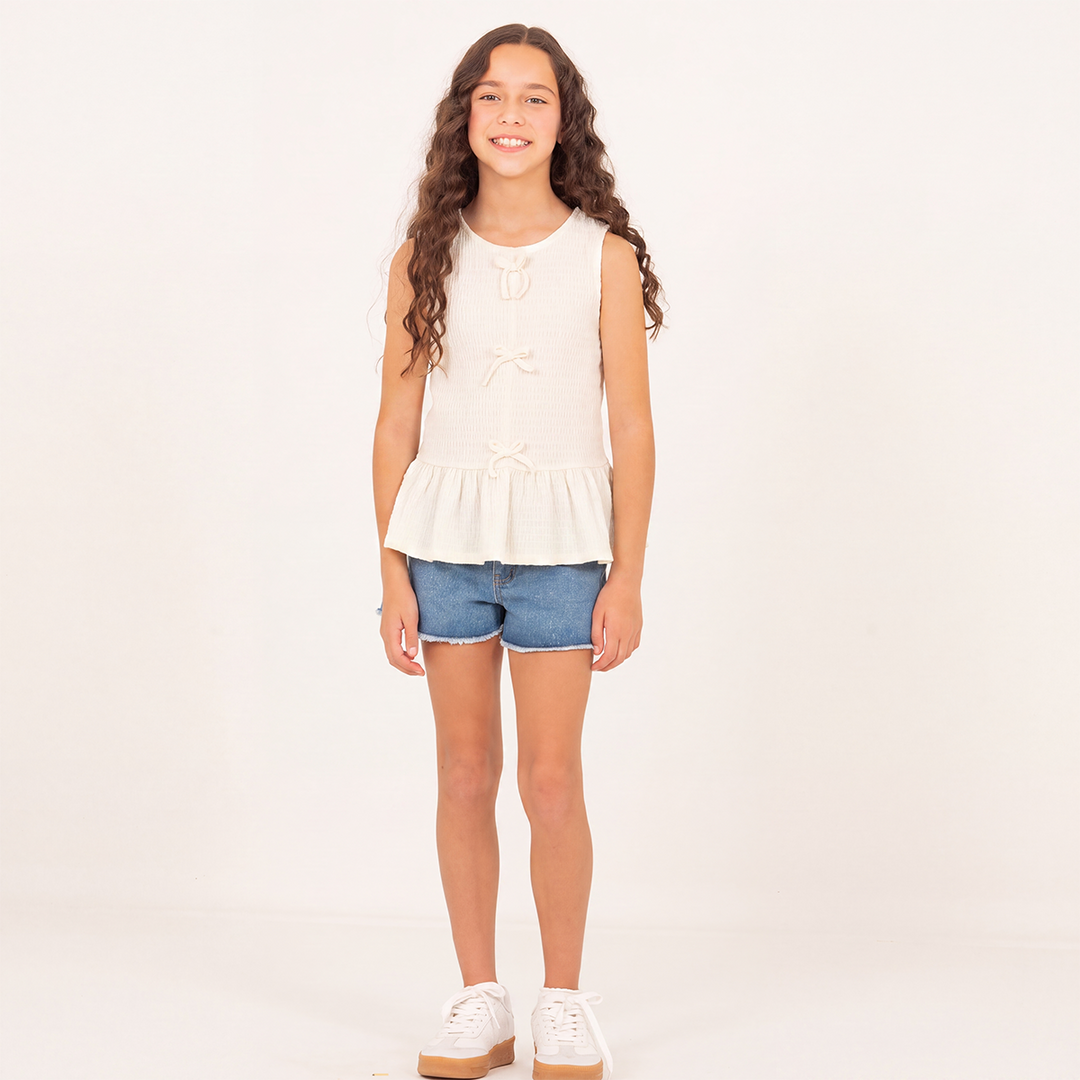 Camisa para niñas con detalle de lazos decorativos - Beige