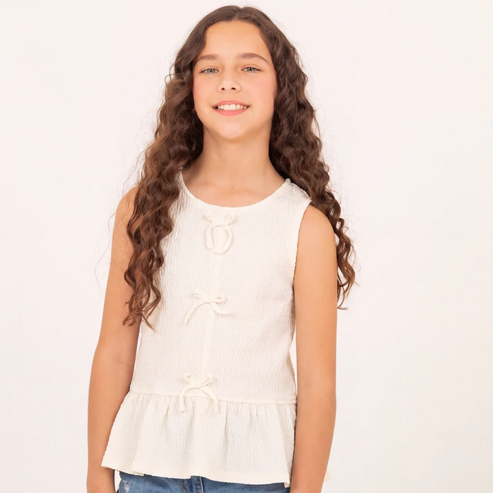 Camisa para niñas con detalle de lazos decorativos - Beige